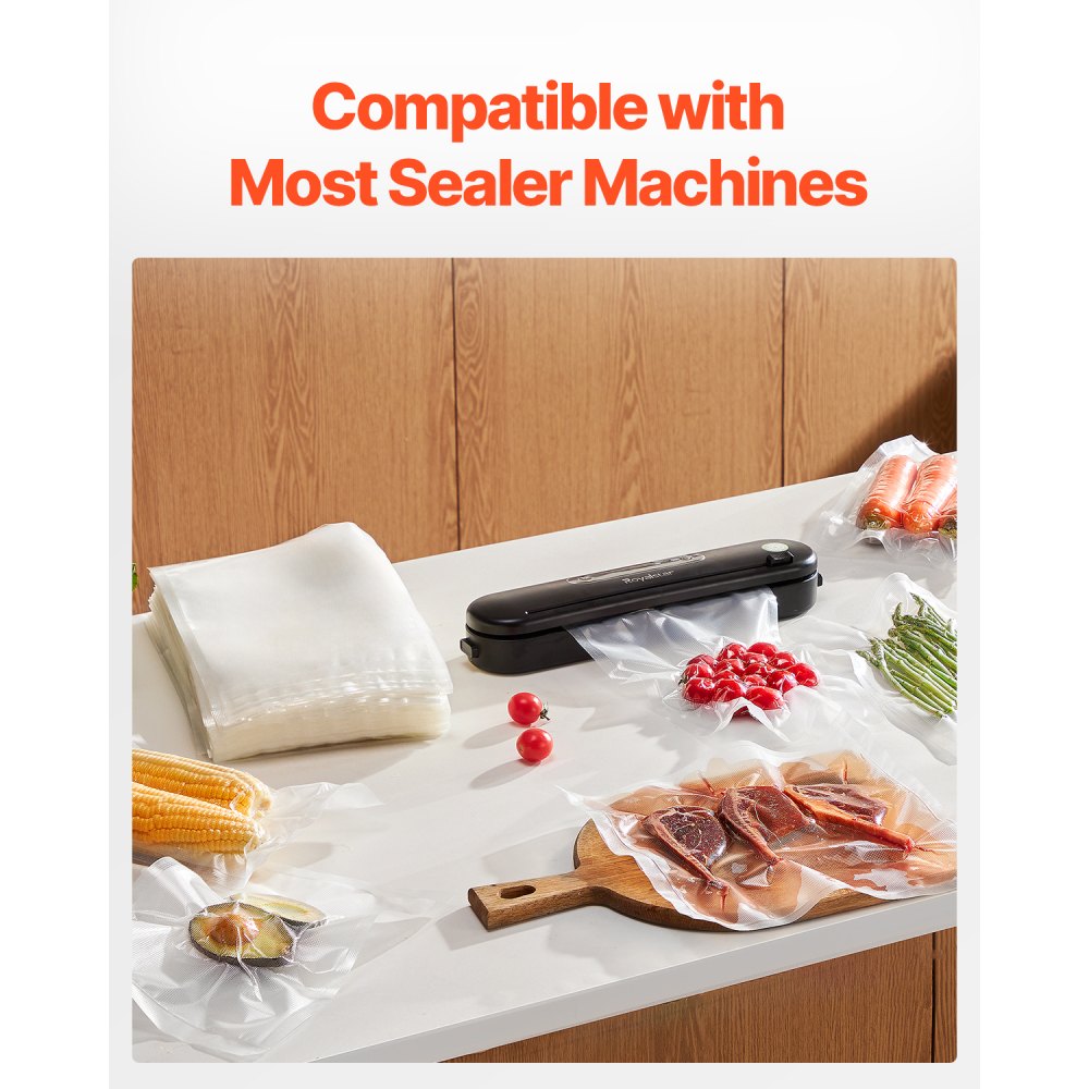 VEVOR Vacuum Sealer Bags, 200 PCS 8 x 12 Inch Durable Seal Bags, Non-BPA Food Grade Seal A Meal Freezer Bags, Vac Sealing Bag for Food Saver, Ideal Food Storage Vacuum Bags for Meal Prep or Sous Vide