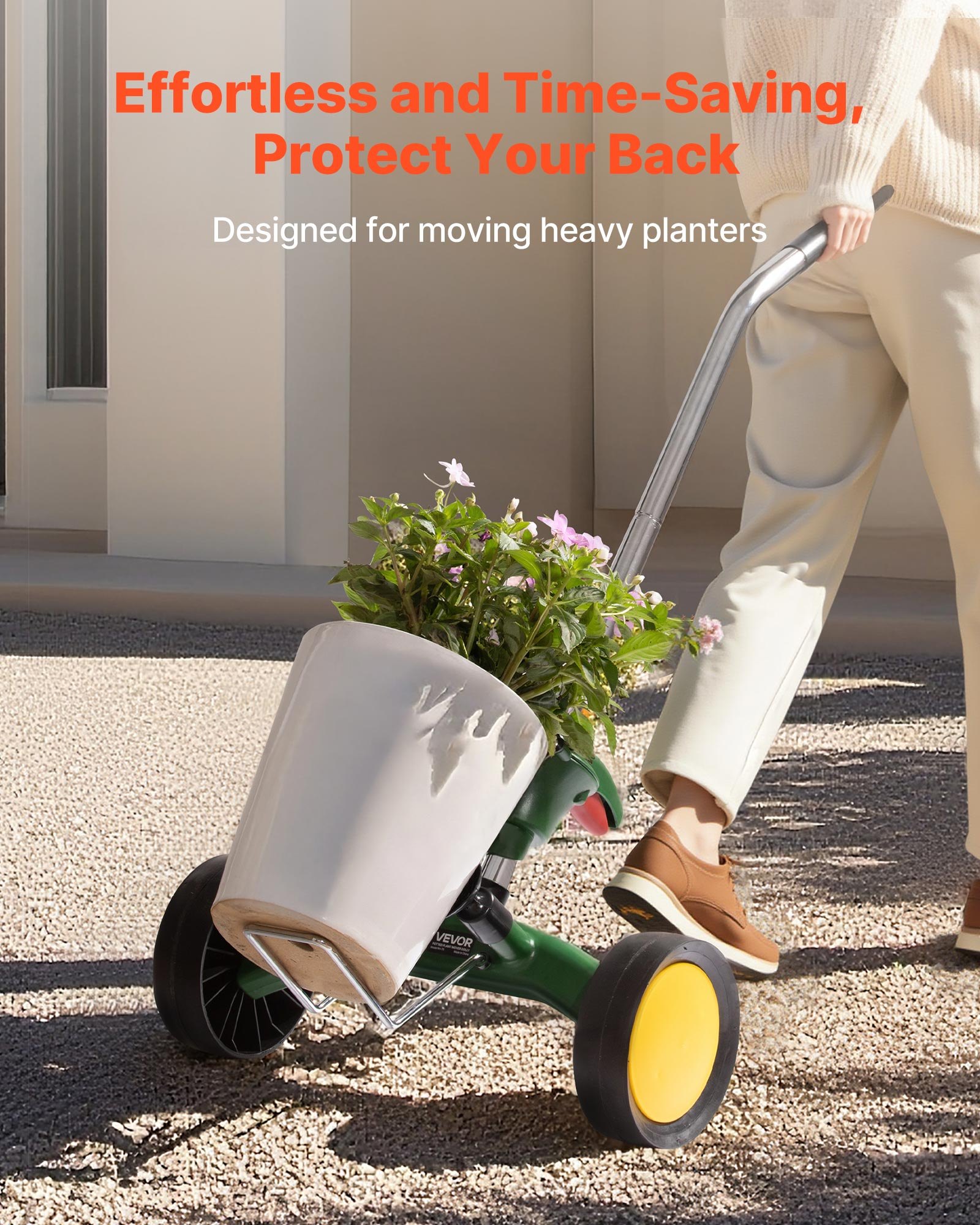 VEVOR Garden Pot Mover, Heavy Duty Plant Dolly Cart with Adjustable Grabbing Arm, Max 65 kg Weight Capacity, Potted Plant Mover Dolly with Suction Cup and Secure Lock, Fits for Indoor & Outdoor Use