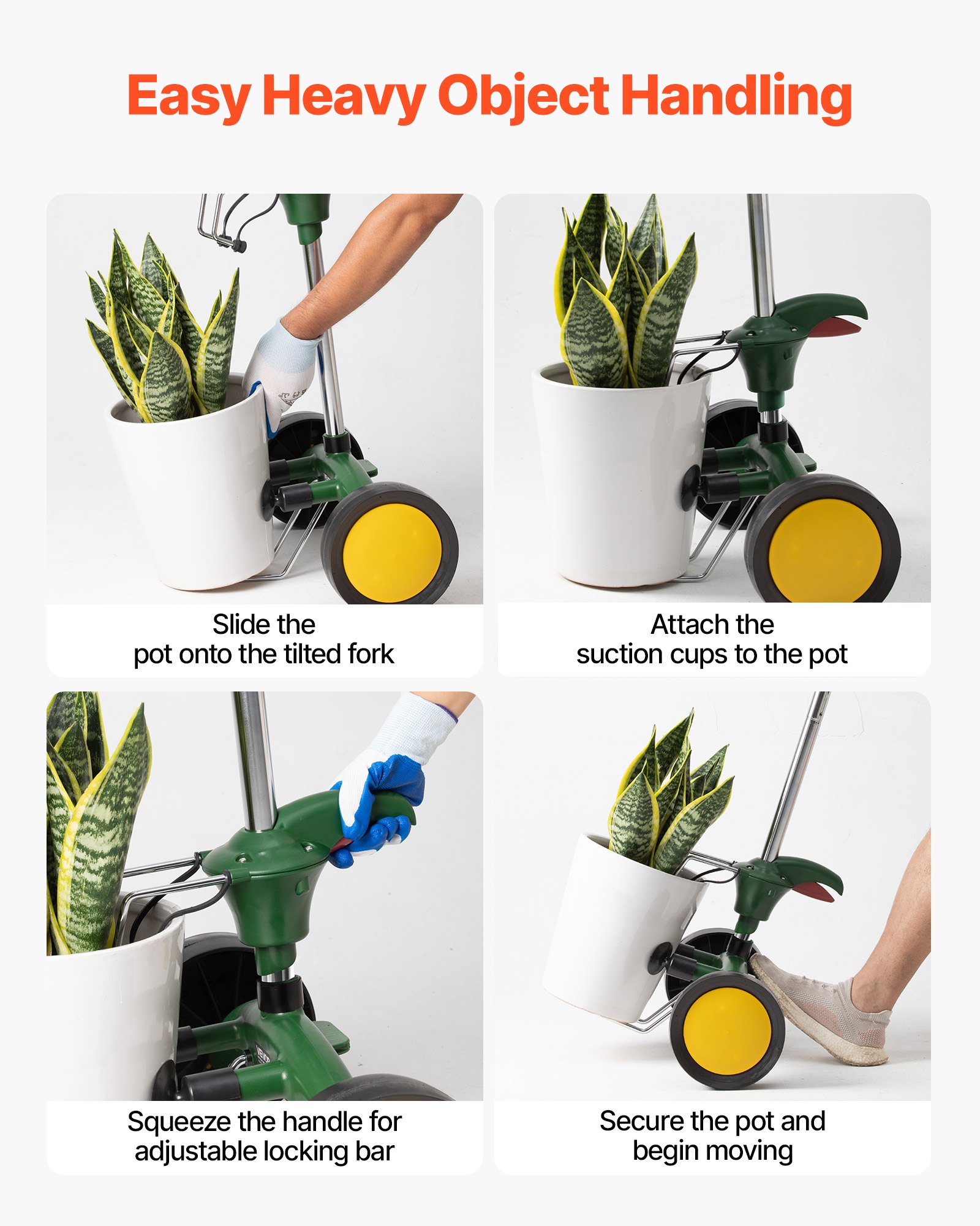 VEVOR Garden Pot Mover, Heavy Duty Plant Dolly Cart with Adjustable Grabbing Arm, Max 65 kg Weight Capacity, Potted Plant Mover Dolly with Suction Cup and Secure Lock, Fits for Indoor & Outdoor Use