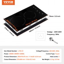 VEVOR Built-in Electric Cooktop Radiant Ceramic Cooktop 2 Burners 11.6x20.1 inch