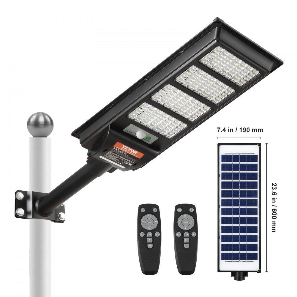 VEVOR Lampadaire solaire 400 W, 800 lm, projecteurs solaires LED d'extérieur avec télécommande infrarouge, étanche IP66 avec détecteur de mouvement de sécurité pour jardin, cour, maison, chemin, garage, parking
