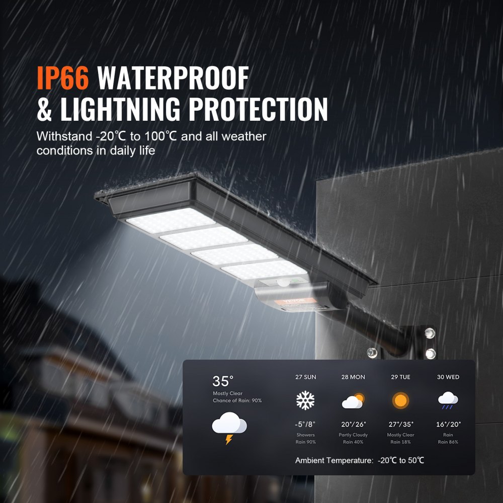 VEVOR 400W Solar Street Light, 800LM, LED Solar Flood Lights Outdoor with Infrared Remote Control, IP66 Waterproof Security Solar Motion Sensor Lamp for Garden Yard Home Path Garage Parking Lot
