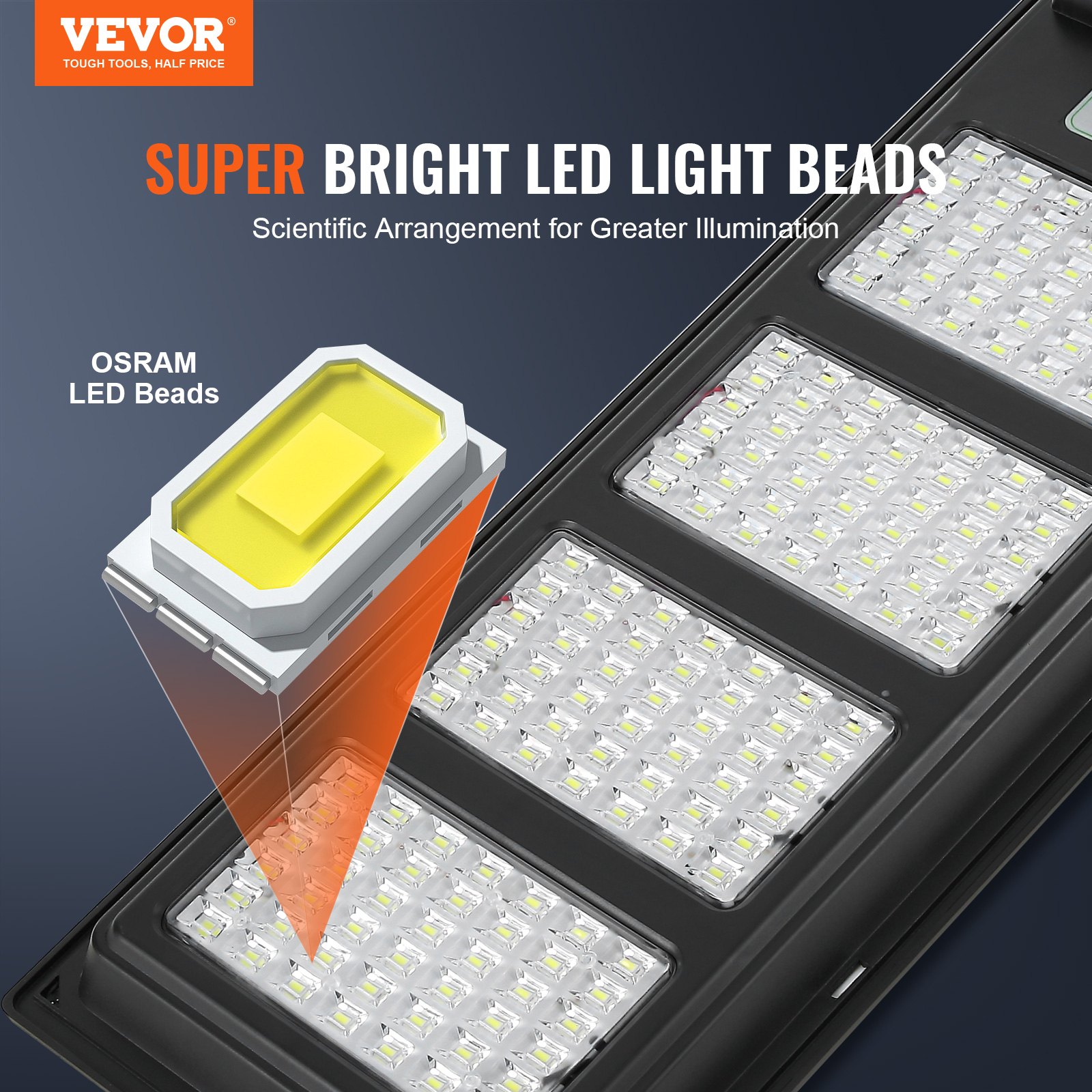 VEVOR 400W Solar Street Light, 800LM, LED Solar Flood Lights Outdoor with Infrared Remote Control, IP66 Waterproof Security Solar Motion Sensor Lamp for Garden Yard Home Path Garage Parking Lot
