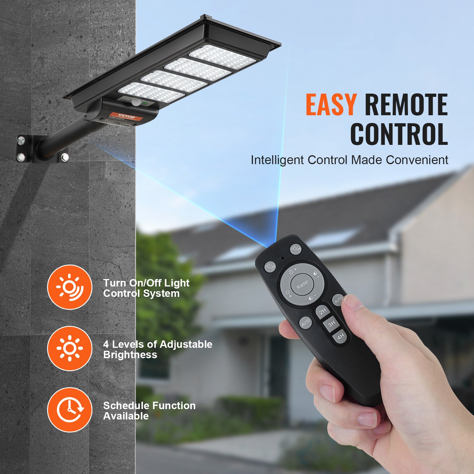 VEVOR 400W Solar Street Light, 800LM, LED Solar Flood Lights Outdoor with Infrared Remote Control, IP66 Waterproof Security Solar Motion Sensor Lamp for Garden Yard Home Path Garage Parking Lot