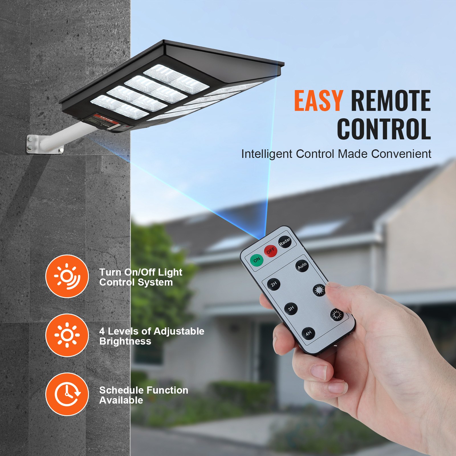 VEVOR 800W Solar Street Light, 1400LM, LED Solar Flood Lights Outdoor with RF Remote Control, IP66 Waterproof Security Solar Powered Motion Sensor Lamp for Garden Yard Home Path Garage Parking Lot