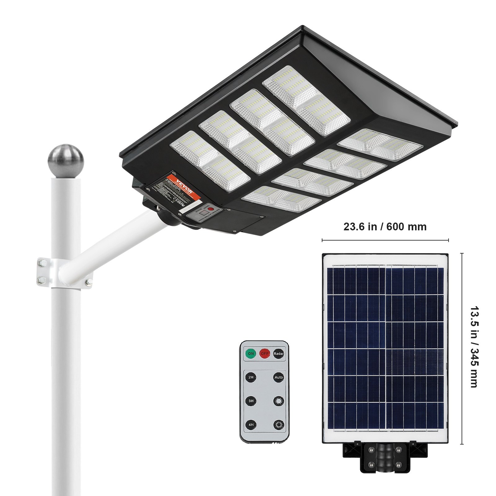 VEVOR 800W Solar Street Light, 1400LM, LED Solar Flood Lights Outdoor with RF Remote Control, IP66 Waterproof Security Solar Powered Motion Sensor Lamp for Garden Yard Home Path Garage Parking Lot