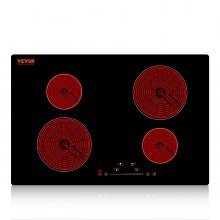 VEVOR Built in Electric Stove Top, 23.2 x 20.5 inch 4 Burners, 240V Glass Radiant Cooktop with Sensor Touch Control, Timer & Child Lock Included, 9 Power Levels for Simmer Steam Slow Cook Fry