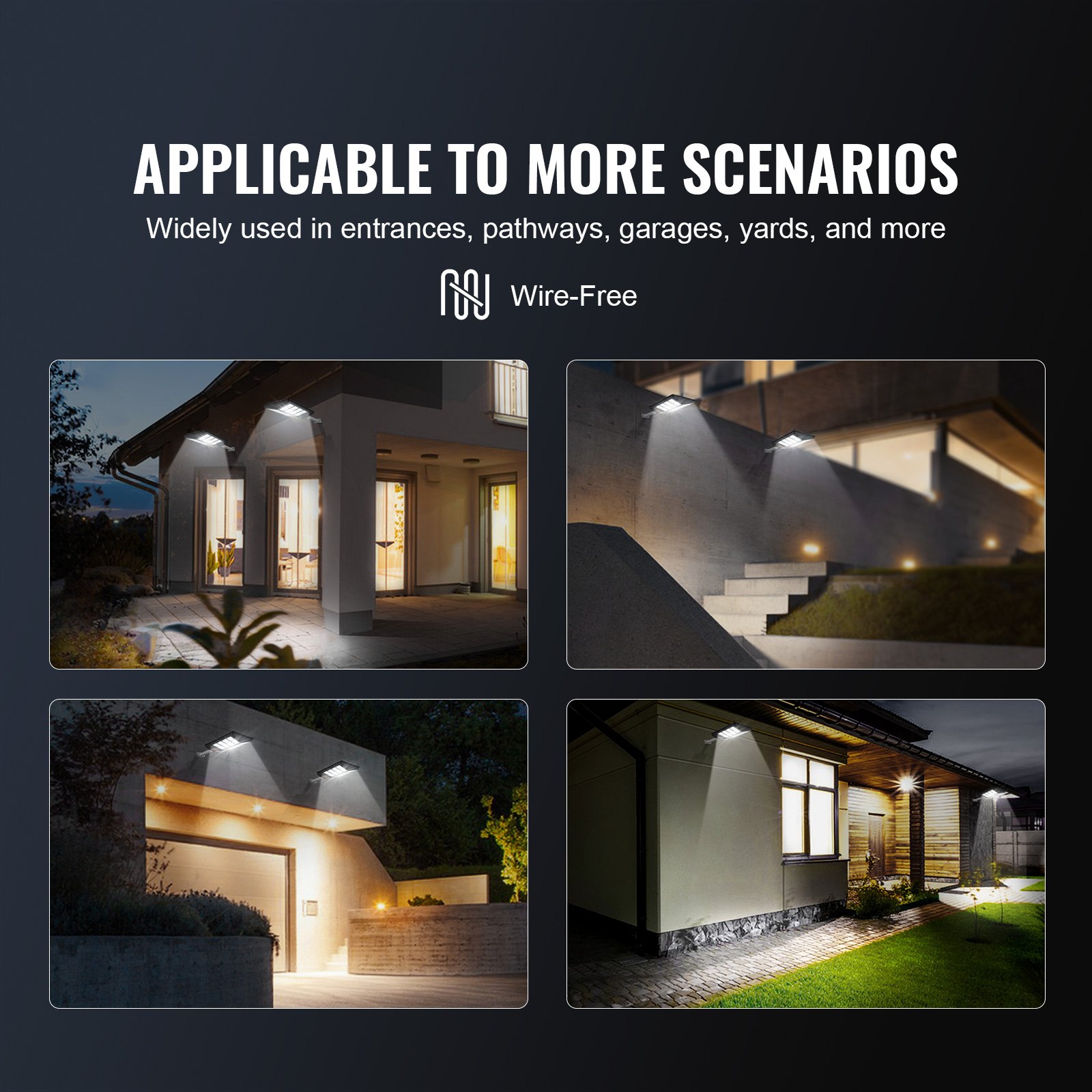 VEVOR 2PCS 800W LED Solar Street Light 1400LM Solar Motion Sensor Lamp Outdoor