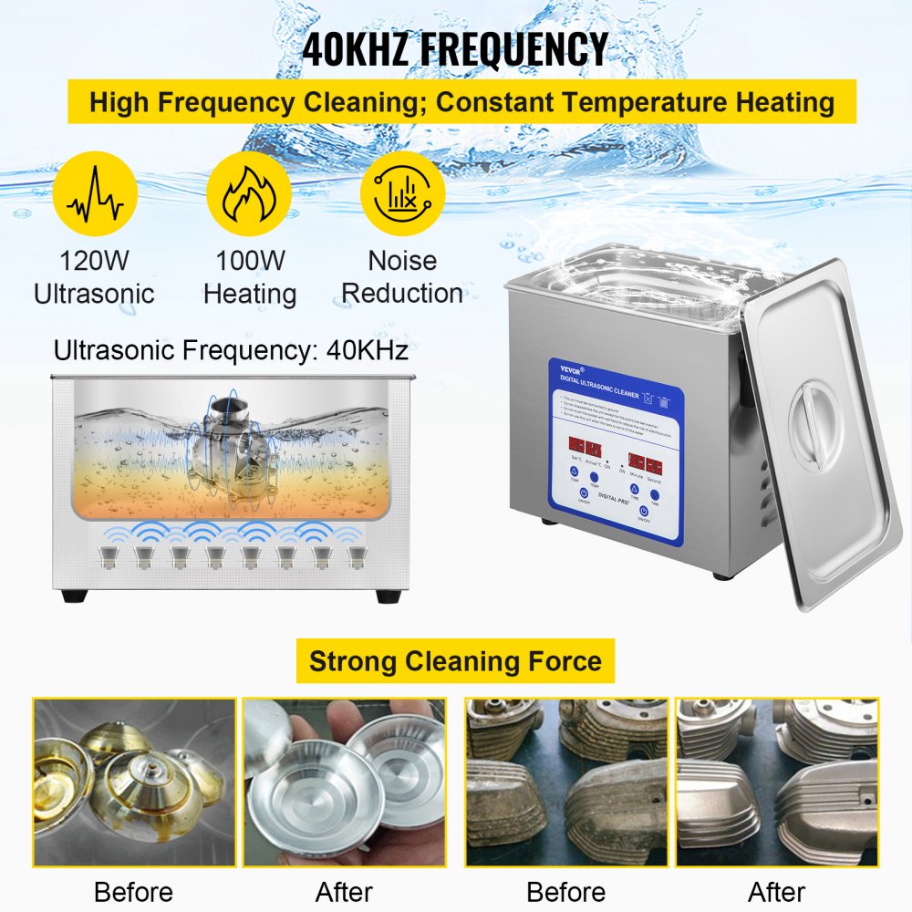 VEVOR 3.2L Ultrasonic Cleaner Jewelry Digital Heater Timer Industrial Grade