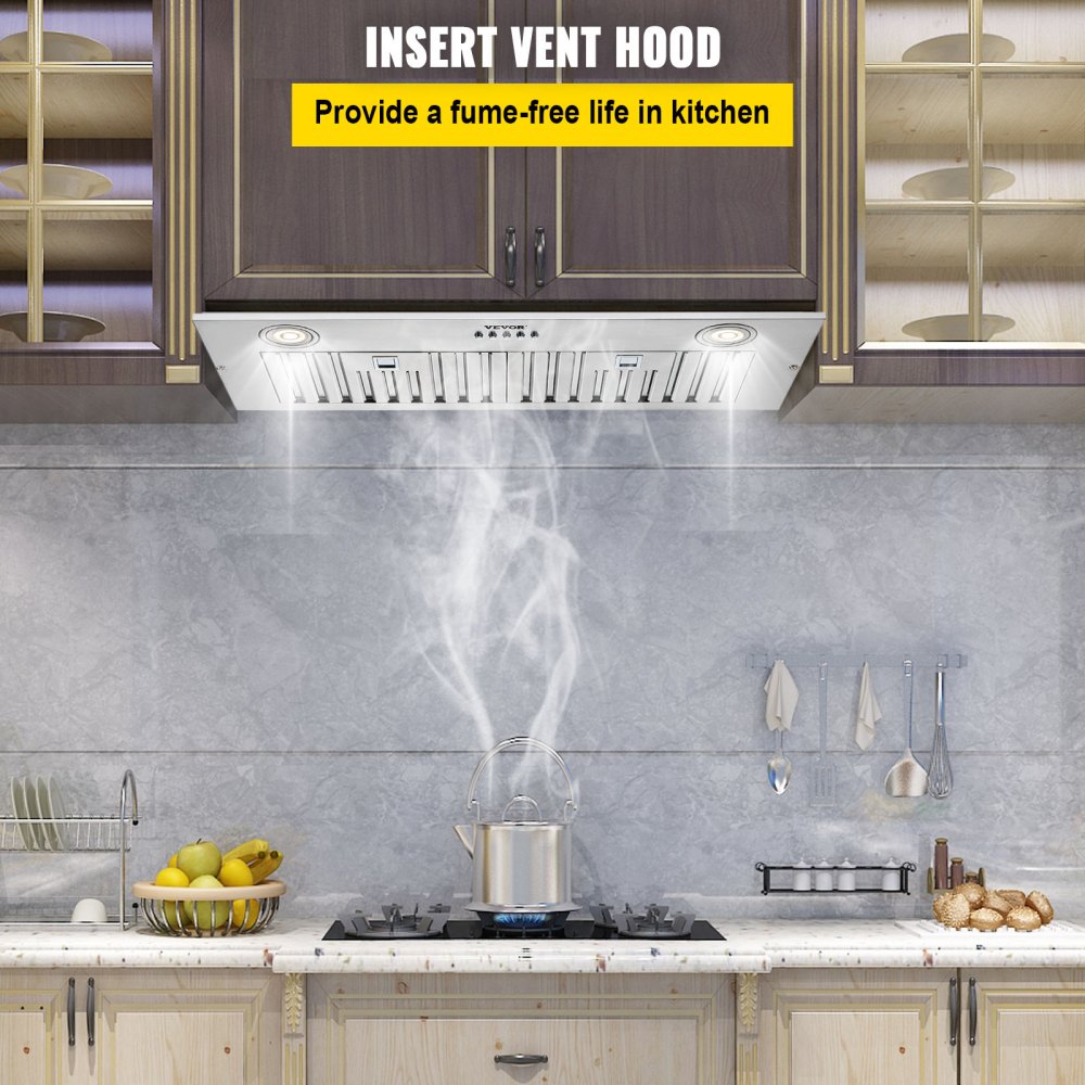 Range Hood Insert/Built-in 30 Inch, 6'' Duct 3-Speeds 600 CFM Stainless  Steel Vent Hood with LED Lights and Dishwasher Safe Filters 