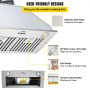 VEVOR Insert Range Hood, 800CFM 3-Speed, 30 Inch Stainless Steel Built-in Kitchen Vent with Push Button Control LED Lights Baffle Filters, Ducted/Ductless Convertible, ETL Listed