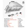 Campana extractora empotrable VEVOR, 800 CFM, 3 velocidades, 30 pulgadas, acero inoxidable, con control por botón, luces LED, filtros deflectores, convertible con o sin conducto, certificación ETL.