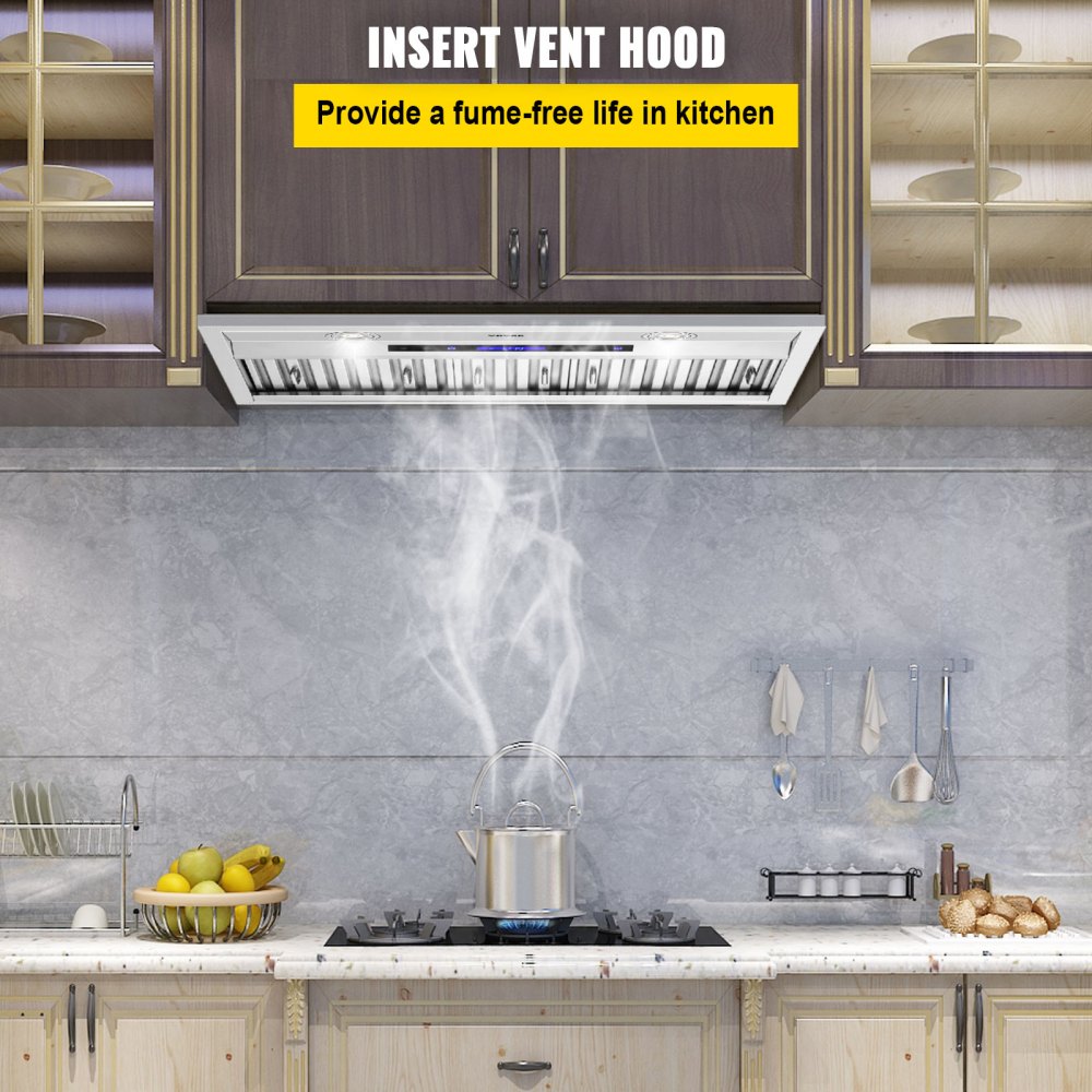 Range Hood Insert/Built-in 30 Inch,Ultra Quiet,Powelful Suction Stainless  Steel Ducted Kitchen Vent Hood with LED Lights and Dishwasher Safe Filters