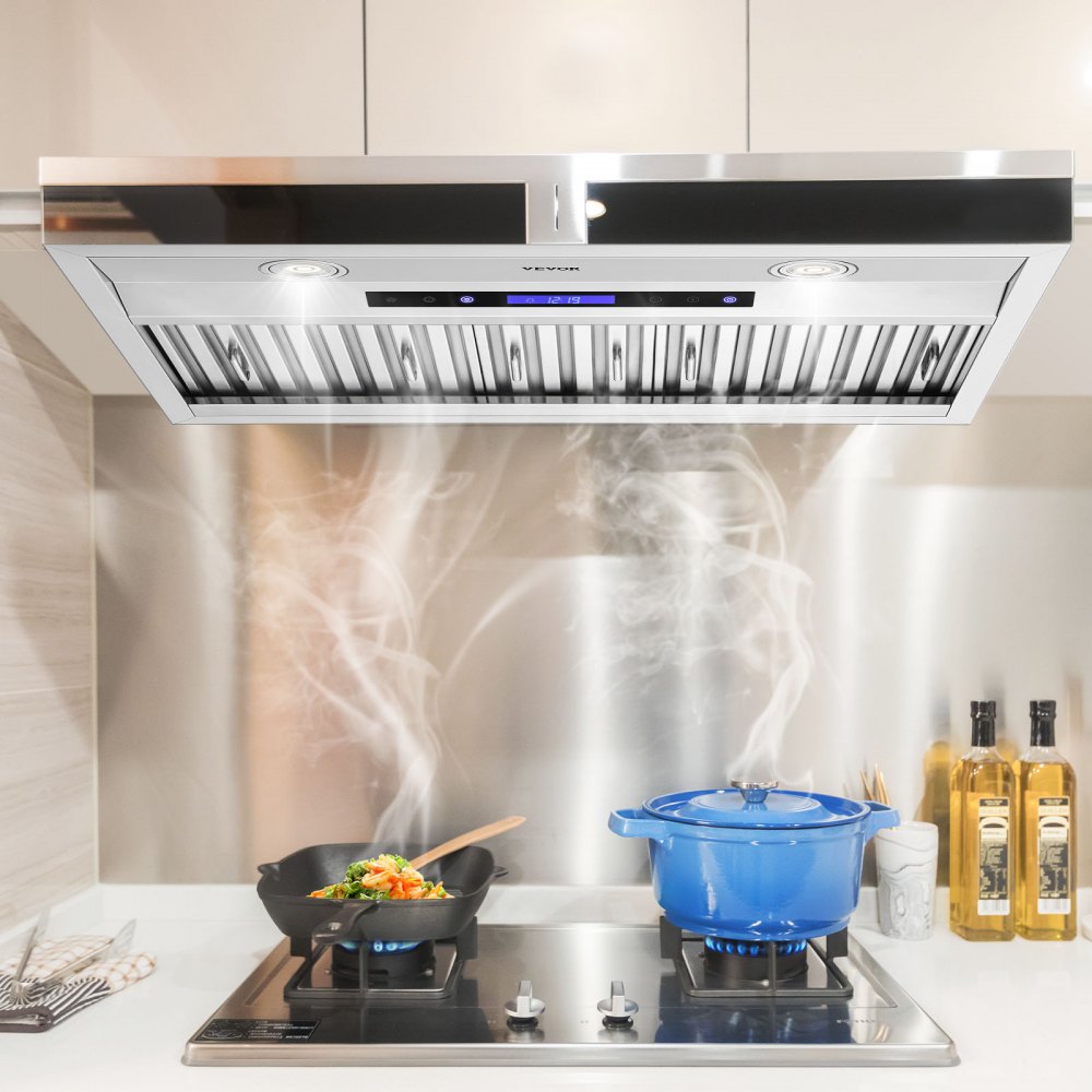VEVOR Insert Range Hood, 900CFM 4-Speed, 30 Inch Stainless Steel Built-in Kitchen Vent with Touch & Remote Control LED Lights Baffle Filters, Ducted/Ductless Convertible, ETL Listed