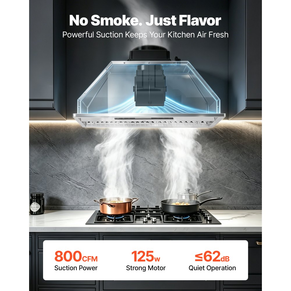 VEVOR Insert Range Hood, 900CFM 4-Speed, 30 Inch Stainless Steel Built-in Kitchen Vent with Touch & Remote Control LED Lights Baffle Filters, Ducted/Ductless Convertible, ETL Listed