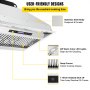 VEVOR insert range hood features stainless steel body, led lights, deep groove, delayed shut off.