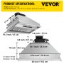 VEVOR insert range hood with dimensions, weight, and product specifications in a diagram.