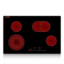 VEVOR Built in Electric Stove Top, 30.3 x 20.5 inch 4 Burners, 240V Glass Radiant Cooktop with Sensor Touch Control, Timer & Child Lock Included, 9 Power Levels for Simmer Steam Slow Cook Fry