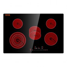 VEVOR Built in Electric Stove Top, 30.3 x 20.5 inch 5 Burners, 240V Glass Radiant Cooktop with Sensor Touch Control, Timer & Child Lock Included, 9 Power Levels for Simmer Steam Slow Cook Fry