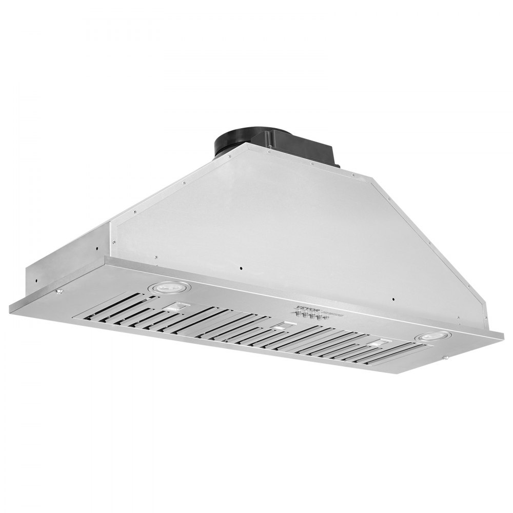 Campana extractora empotrable VEVOR, 800 CFM, 3 velocidades, 91 cm (36 pulgadas), acero inoxidable, con control por botón, luces LED, filtros deflectores, convertible para instalación con o sin conducto, certificación ETL.