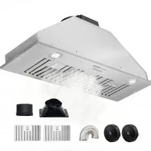 VEVOR Insert Range Hood, 800CFM 3-Speed, 36 Inch Stainless Steel Built-in Kitchen Vent with Push Button Control LED Lights Baffle Filters, Ducted/Ductless Convertible, ETL Listed