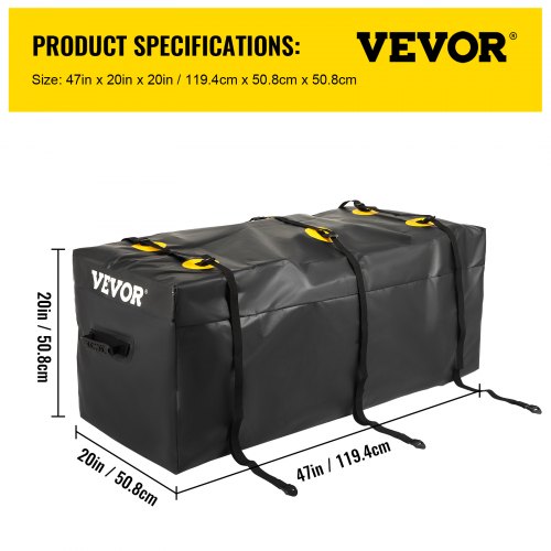 VEVOR Hitch Cargo Carrier Bag, Waterproof 840D PVC, 47"x20"x20" (11 Cubic Feet), Heavy Duty Cargo Bag for Hitch Carrier with Reinforced Straps, Fits Car Truck SUV Vans Hitch Basket , Black