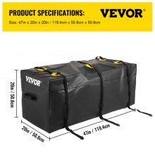 VEVOR Hitch Cargo Carrier Bag, Waterproof 840D PVC, 47\"x20\"x20\" (11 Cubic Feet), Heavy Duty Cargo Bag for Hitch Carrier with Reinforced Straps, Fits Car Truck SUV Vans Hitch Basket , Black