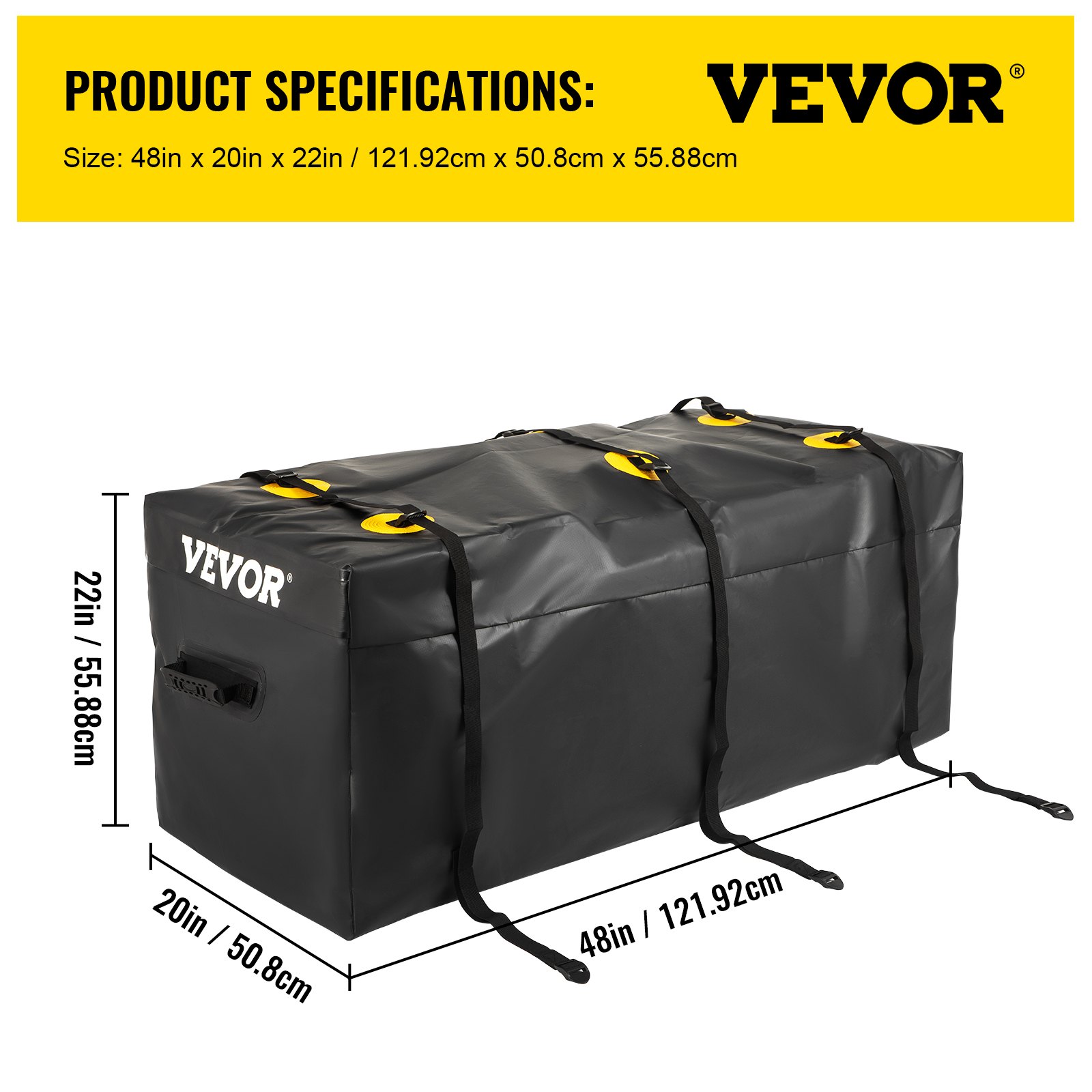 VEVOR Hitch Cargo Carrier Bag, Waterproof 840D PVC, 48"x20"x22" (12 Cubic Feet), Heavy Duty Cargo Bag for Hitch Carrier with Reinforced Straps, Fits Car Truck SUV Vans Hitch Basket