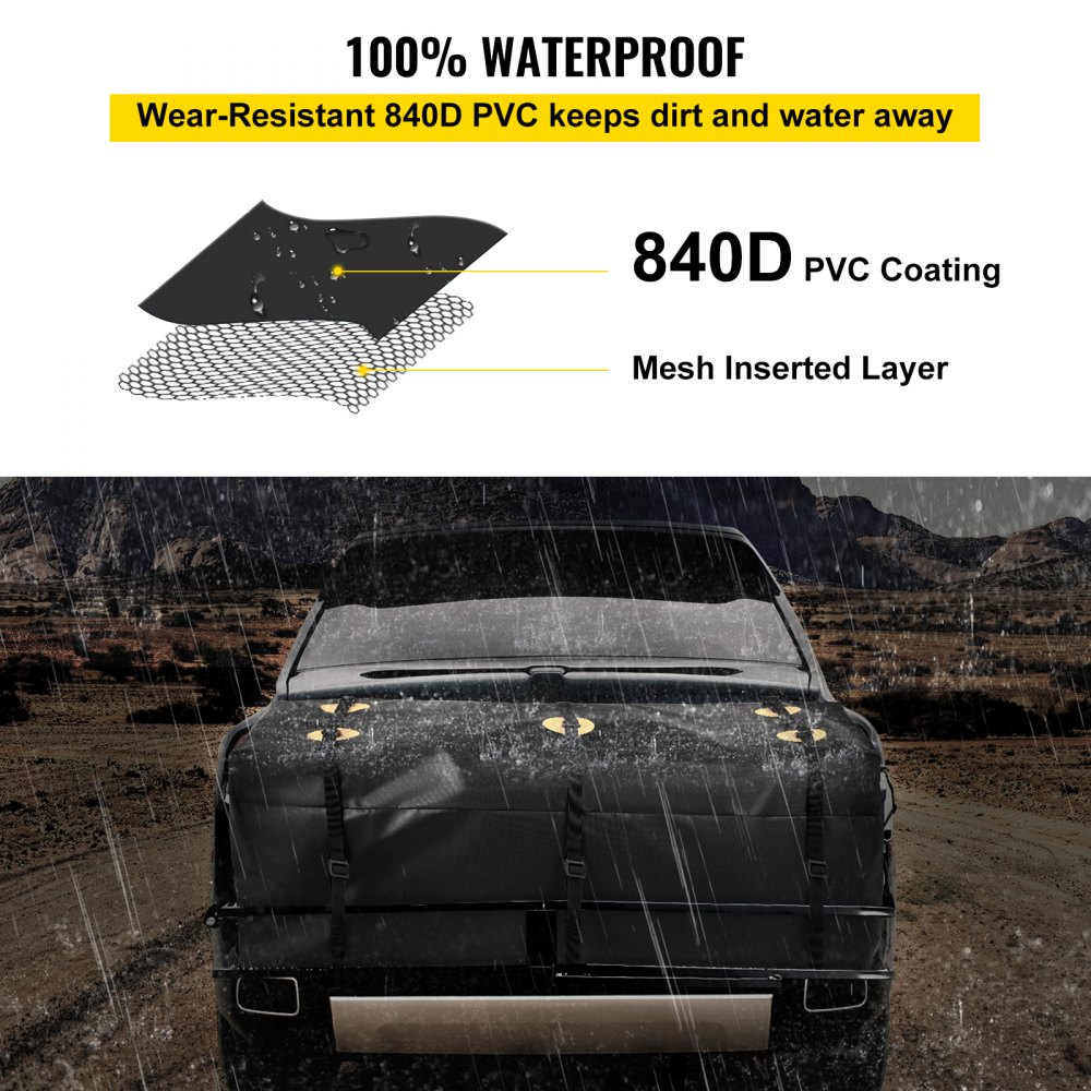 VEVOR Hitch Cargo Carrier Bag, Waterproof 840D PVC, 60\"x24\"x26\" (22 Cubic Feet), Heavy Duty Cargo Bag for Hitch Carrier with Reinforced Straps, Fits Car Truck SUV Vans Hitch Basket