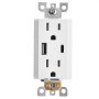 VEVOR USB Wall Outlet, 24 W 15A Tamper Resistant Electrical Outlet with 1 Type C & 1 Type A Ports, 2 Three-prong AC Outlets, Screwless Wall Plate Included, Charging for Multiple Devices, White