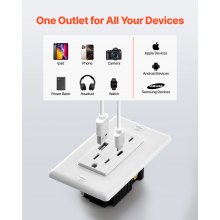 VEVOR 10 PCS USB Outlet 24 W 15A Wall Electrical Outlet with 1 Type C & 1 Type A Ports