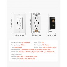 VEVOR 10 PCS USB Outlet 24 W 15A Wall Electrical Outlet with 1 Type C & 1 Type A Ports