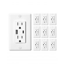 VEVOR 10 PCS USB Outlet 24 W 15A Wall Electrical Outlet with 1 Type C & 1 Type A Ports
