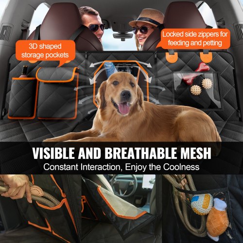 IMountek Dog Car Back Seat Cover With Zipper Mesh Window Storage Bags Waterproof 600D Oxford Cloth Car Seat Protector With Slide Flaps For Cars Trucks SUVs