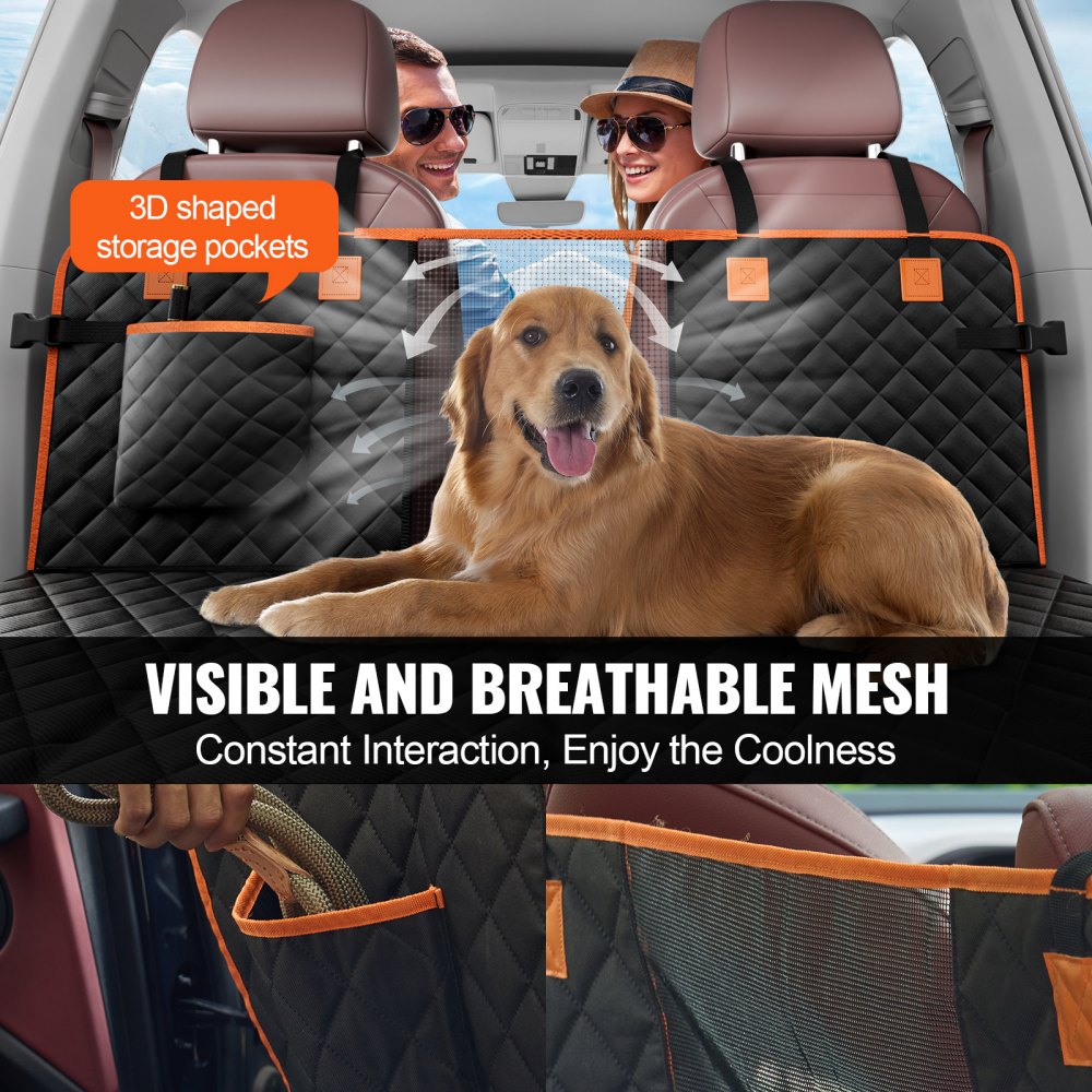 VEVOR Back Seat Extender for Dogs, Dog Hammock for Car Back seat,Dog Car Seat Cover with Hard Bottom Dog Car Seat Bed 51.2"x27.6",Supports 350lb with Mesh Window and Storage Pocket for Car, SUV,Truck