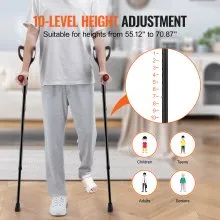 VEVOR Forearm Crutches 10-Level Height Adjustable Walking Crutches 1 Pair 350LBS