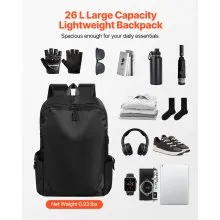 Lightweight Backpack 26 L Hiking Backpack Fits 15.6 in Laptop (Black)