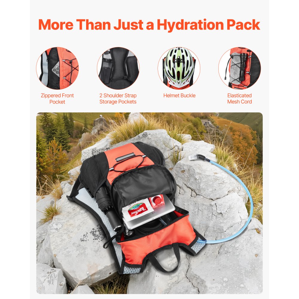 VEVOR Hydration Backpack with 2L TPU Water Bladder, Hydration Pack Backpack, Lightweight Hiking Water Backpack for Men Women, Hydro Water Daypack for Hiking, Running, Cycling, Camping & Rave