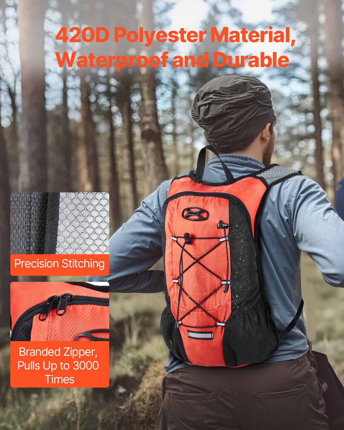 VEVOR Hydration Backpack with 2L TPU Water Bladder, Hydration Pack Backpack, Lightweight Hiking Water Backpack for Men Women, Hydro Water Daypack for Hiking, Running, Cycling, Camping & Rave