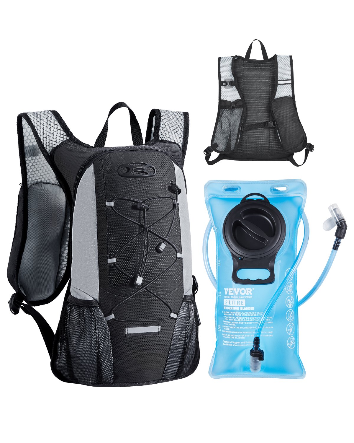 VEVOR Hydration Backpack with 2L TPU Water Bladder, Hydration Pack Backpack, Lightweight Hiking Water Backpack for Men Women, Hydro Water Daypack for Hiking, Running, Cycling, Camping & Rave