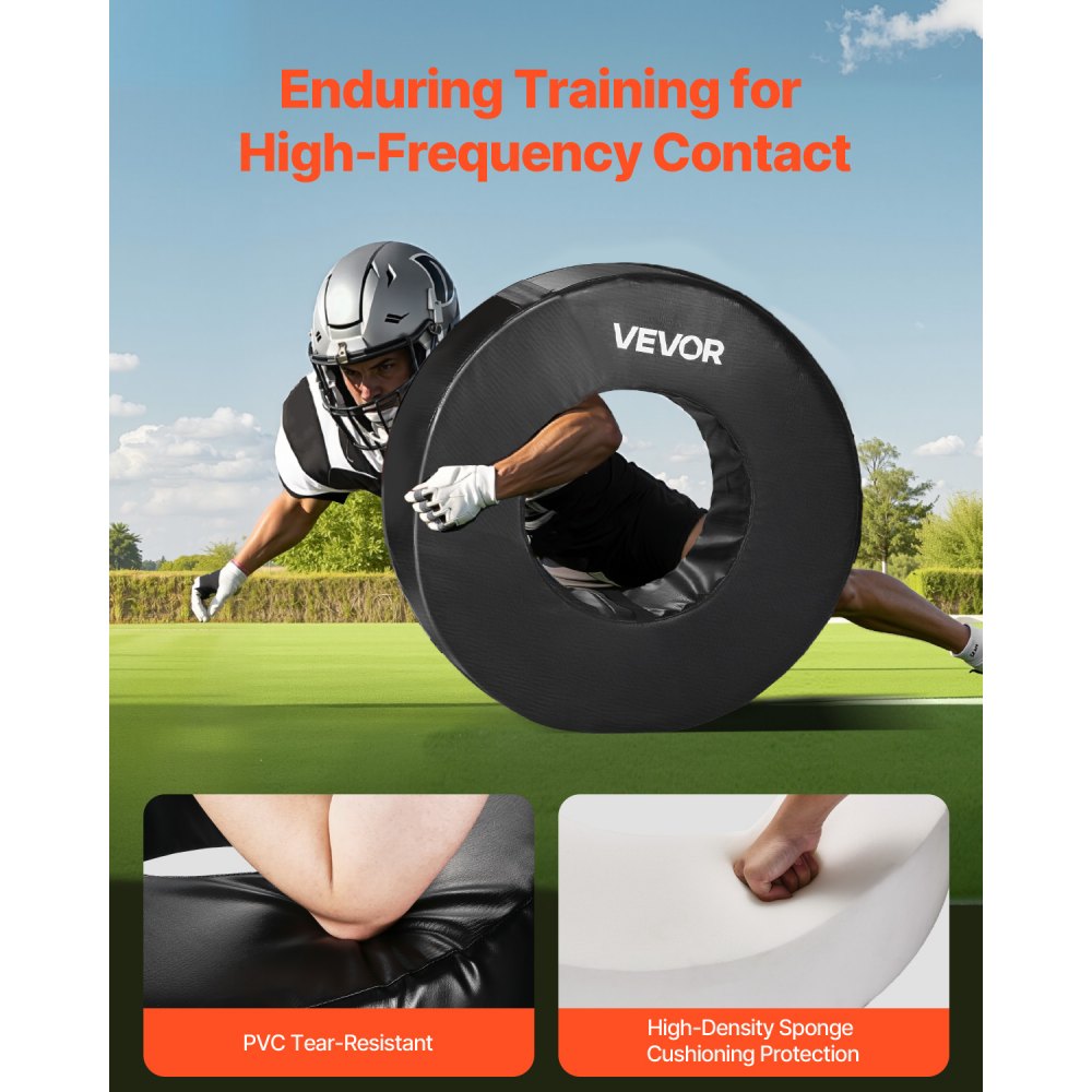 VEVOR Football Tackle Wheel, Football Tackling Dummy, Waterproof PVC and High-Density Sponge Tackle Ring, Dummies Training Equipment with Straps, for Blocking, Hitting Drills and Practice, Black, 1PCS