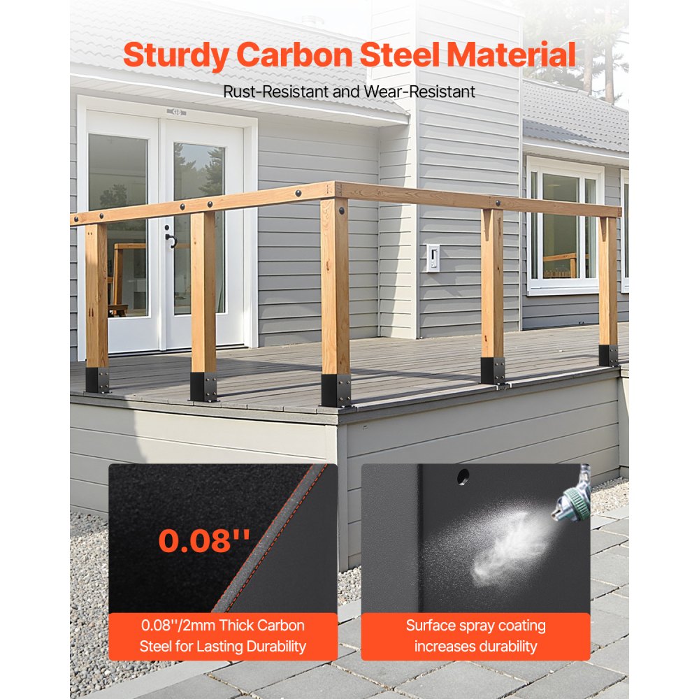 VEVOR 4x4 Post Base 10 Pcs, Inner Size 3.6x3.6 inch / 91.44x91.44 mm Post Brackets, Heavy Duty Carbon Steel Decking Posts, Wood Posts Brackets for Pavilion Deck Railing Support Deck Base Plate, Black