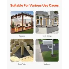 VEVOR 4x4 Post Base 10 Pcs, Inner Size 3.6x3.6 inch / 91.44x91.44 mm Post Brackets, Heavy Duty Carbon Steel Decking Posts, Wood Posts Brackets for Pavilion Deck Railing Support Deck Base Plate, Black
