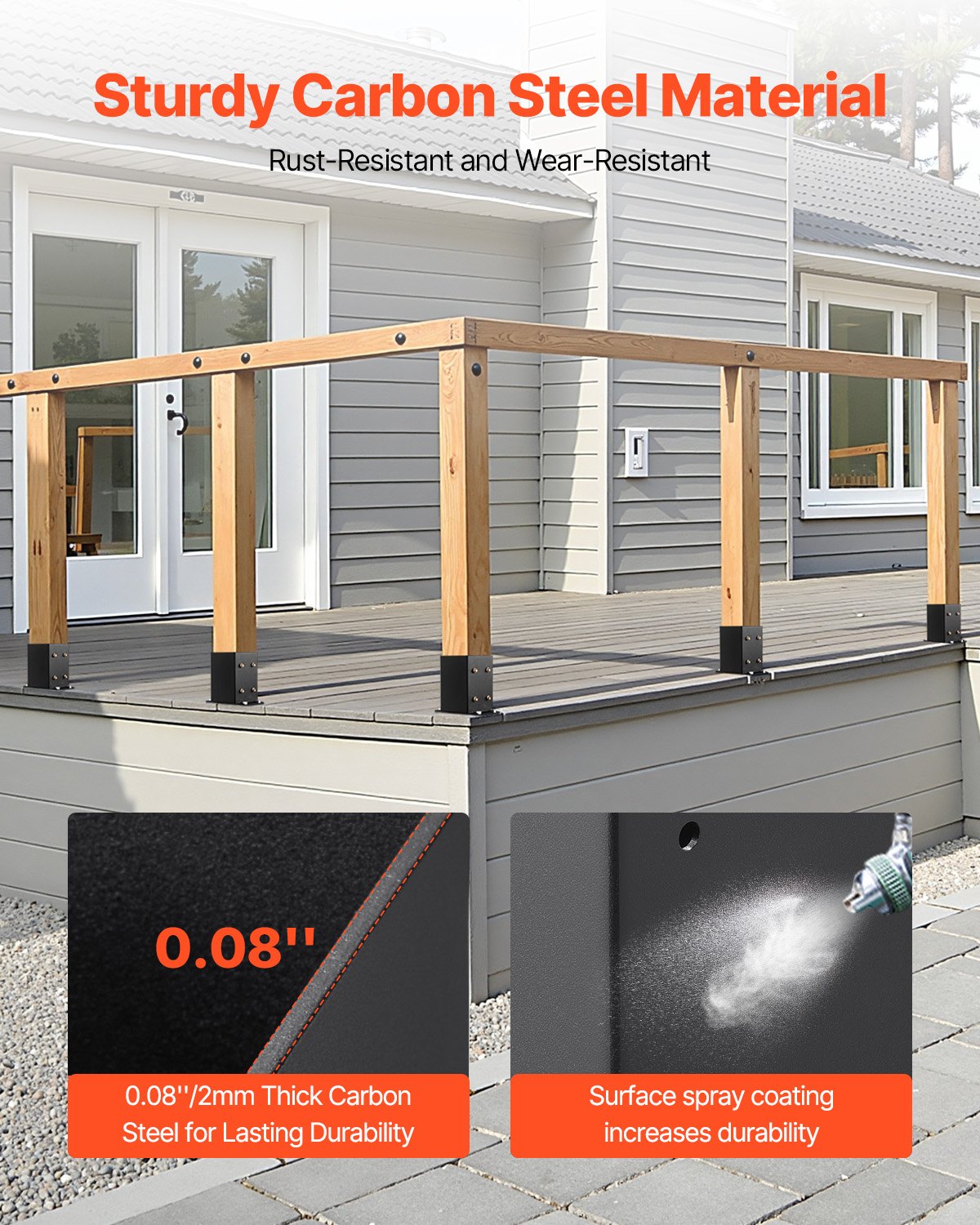 VEVOR 4x4 Post Base 10 Pcs, Inner Size 3.6x3.6 inch / 91.44x91.44 mm Post Brackets, Heavy Duty Carbon Steel Decking Posts, Wood Posts Brackets for Pavilion Deck Railing Support Deck Base Plate, Black