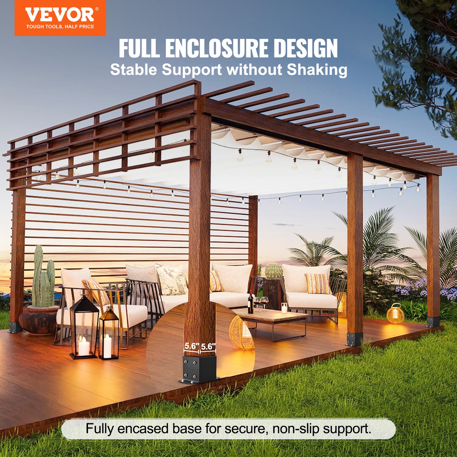 VEVOR 152.4x152.4 Post Base 4 Pcs, Inner Size 142x142 Post Base Brackets, Heavy Duty Powder-Coated Post Anchor Matte Black Wood Post Brackets for Pavilion Deck Railing Support Deck Base Plate