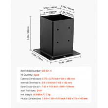 4 Pack 6x6 Post Base Brackets Inner Size 5.6x5.6 inch Wood Fence Post Anchor