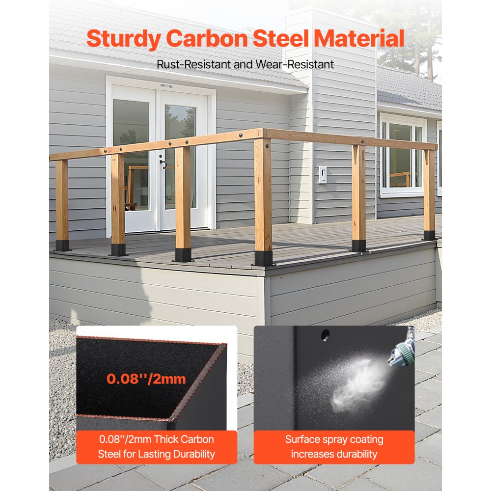 VEVOR 4x4 Post Base 4 Pcs, Inner Size 3.6x3.6 inch / 92x92 mm Post Brackets, Heavy Duty Carbon Steel Decking Posts, Wood Posts Brackets for Pavilion Deck Railing Support Deck Base Plate, Black