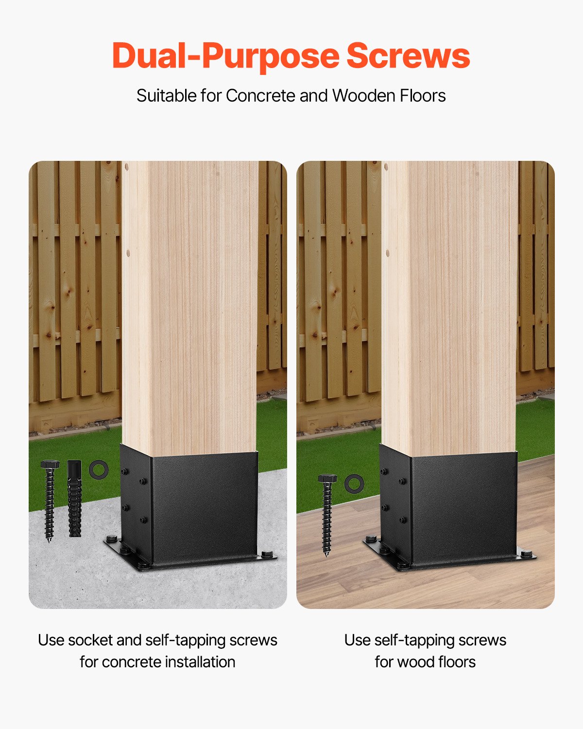 VEVOR 4x4 Post Base 4 Pcs, Inner Size 3.6x3.6 inch / 92x92 mm Post Brackets, Heavy Duty Carbon Steel Decking Posts, Wood Posts Brackets for Pavilion Deck Railing Support Deck Base Plate, Black