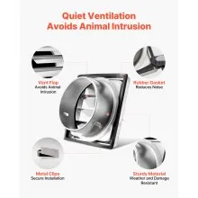 6 Inch Square Wall Vent Cover Louvered Stainless Steel AC Vent 1 Pack