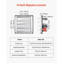 4 Inch Square Wall Vent Cover Louvered Stainless Steel AC Vent 1 Pack
